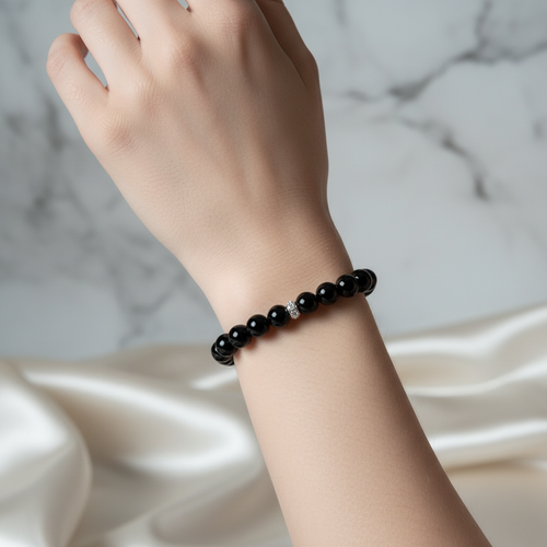 Siyah Akik Doğal Taş Bileklik 8 mm Küre Kesim