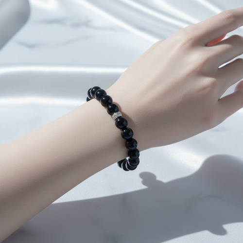 Siyah Akik Doğal Taş Bileklik 8 mm Küre Kesim