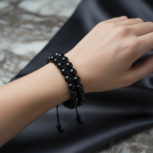 Siyah Göz Akik 8mm Çift Sıra Makrome Doğal Taş Bileklik