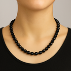 Black Tourmaline 8 mm String Natural Stone Necklace