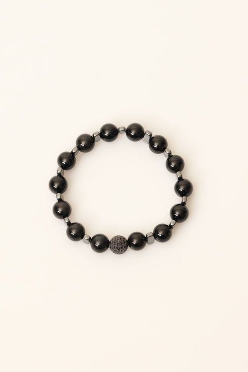 Siyah Turmalin - Hematit 10 mm Doğal Taş Zirkon Aparatlı Bileklik