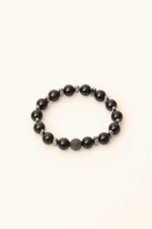 Siyah Turmalin - Hematit 10 mm Doğal Taş Zirkon Aparatlı Bileklik