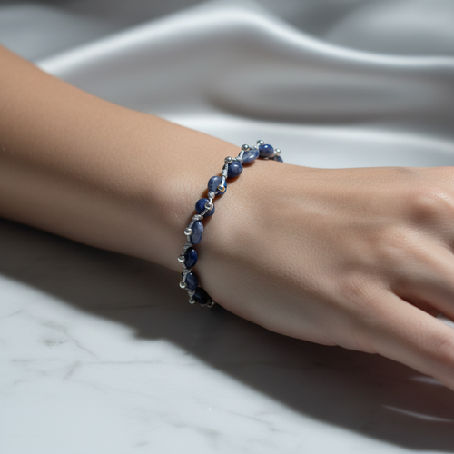 Sodalit Doğal Taş Makrome Bileklik