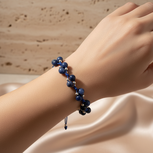 Sodalit Üçlü Makrome Özel Tasarım Bileklik 6 mm