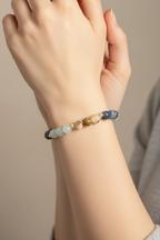 Terazi Burcu - Lapis - Akuamarin - Opal Doğal Taş Gümüş Aparat Bileklik