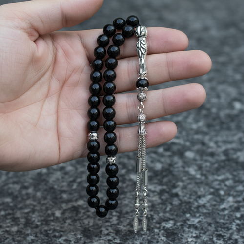 Top Desenli Obsidyen Doğal Taş Tesbih 8 mm Küre Kesim