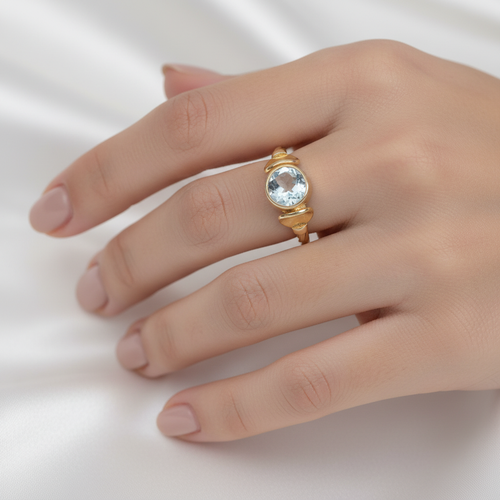 Topaz Doğal Taş 925 Ayar Gümüş Altın Kaplama Yüzük