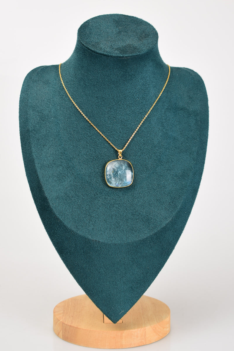 Topaz Doğal Taş 925 Ayar Gümüş Kolye ( Altın Kaplama ) - Görsel 2 - Safnaturel