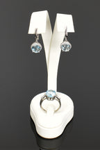 Topaz Doğal Taş 925 Ayar Gümüş Yüzük + Küpe Set