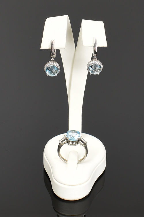 Topaz Doğal Taş 925 Ayar Gümüş Yüzük - Küpe Set