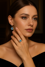 Topaz Doğal Taş 925 Ayar Gümüş Yüzük - Küpe Set
