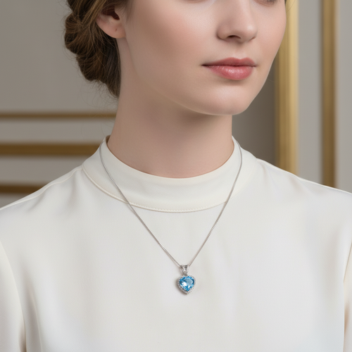 Topaz - Pırlantalı Doğal Taş 925 Ayar Gümüş Kolye