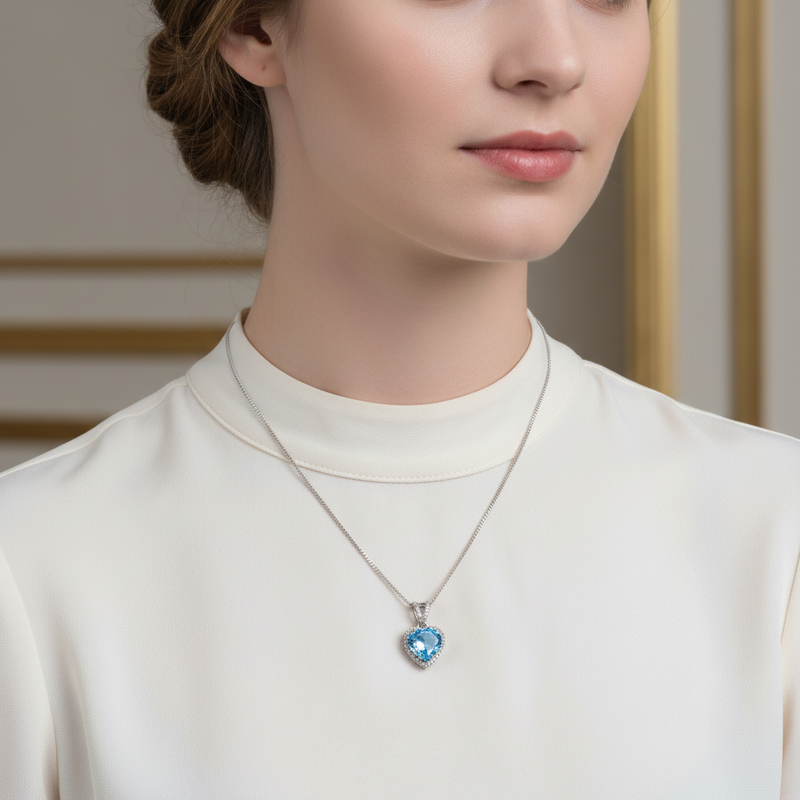 Topaz - Pırlantalı Doğal Taş 925 Ayar Gümüş Kolye - Görsel 1 - Safnaturel