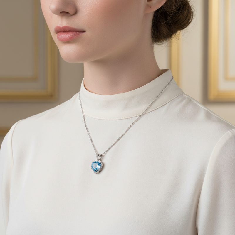 Topaz - Pırlantalı Doğal Taş 925 Ayar Gümüş Kolye - Görsel 2 - Safnaturel