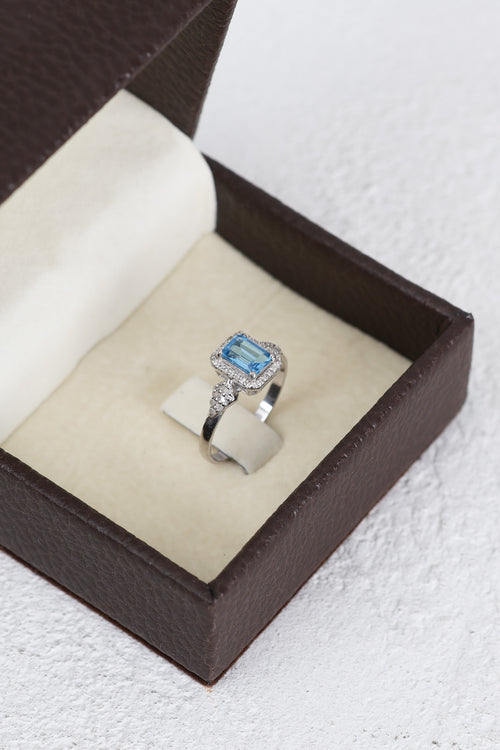 Topaz - Pırlantalı Doğal Taş 925 Ayar Gümüş Yüzük