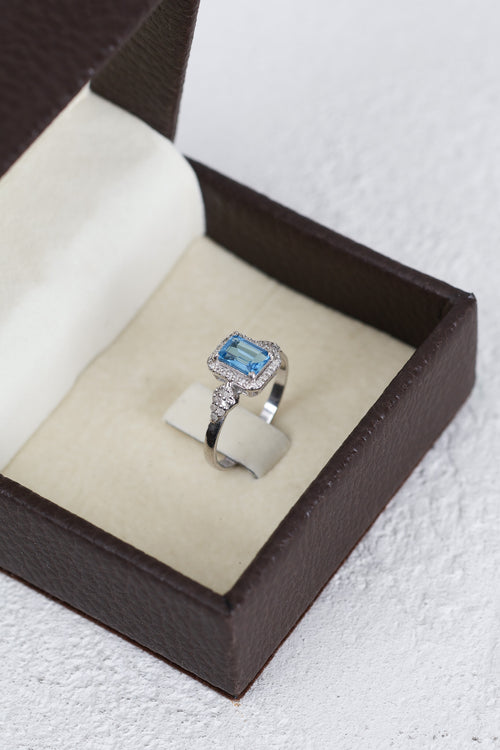 Topaz - Pırlantalı Doğal Taş 925 Ayar Gümüş Yüzük