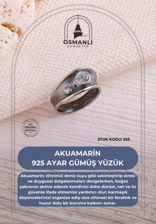 Sertifikalı Akuamarin 925 Ayar Gümüş Yüzük (SK:555)