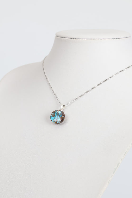 Turkuaz Firuze Doğal Taş  Gümüş Kolye