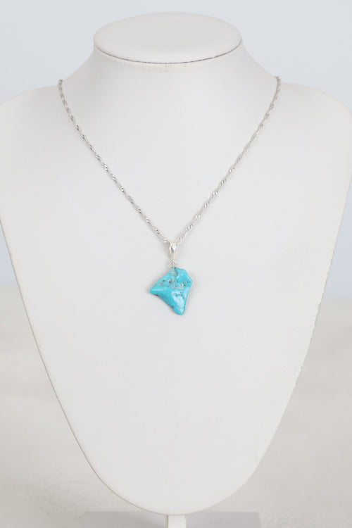 Turkuaz Firuze Doğal Taş  Gümüş Kolye