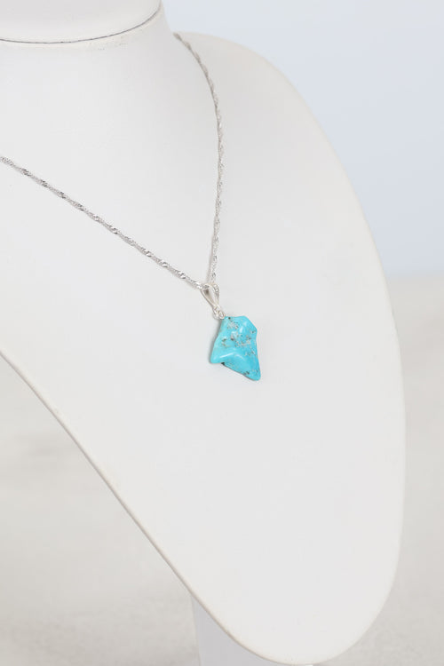 Turkuaz Firuze Doğal Taş  Gümüş Kolye