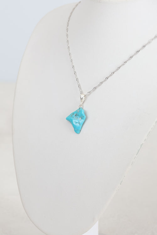 Turkuaz Firuze Doğal Taş  Gümüş Kolye