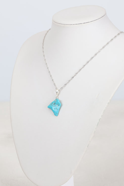 Turkuaz Firuze Doğal Taş  Gümüş Kolye