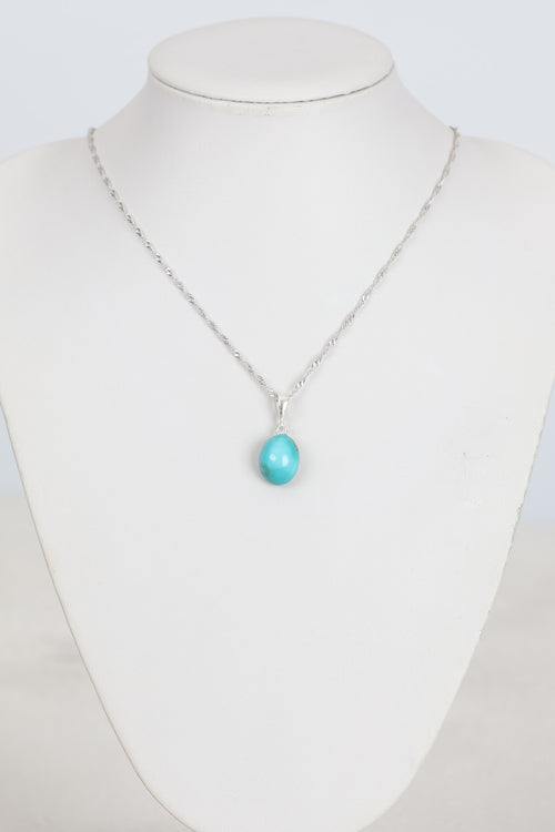 Turkuaz Firuze Doğal Taş  Gümüş Kolye