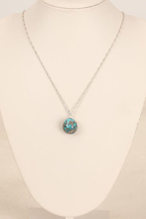 Turkuaz Firuze Doğal Taş  Gümüş Kolye