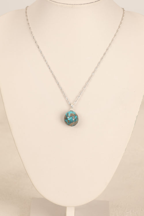 Turkuaz Firuze Doğal Taş  Gümüş Kolye