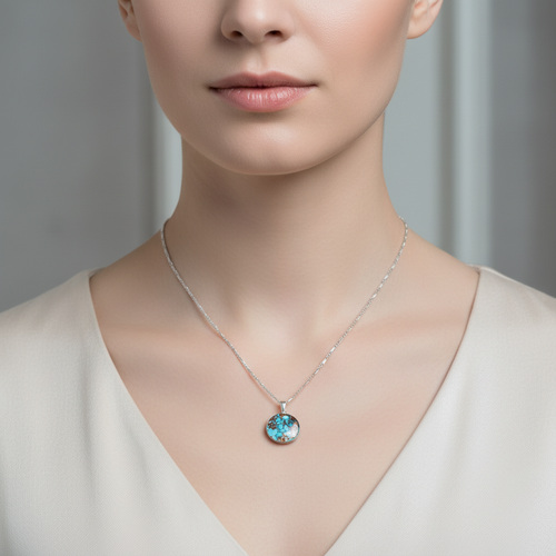 Turkuaz Firuze Doğal Taş  Gümüş Kolye