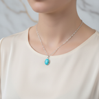 Turkuaz Firuze Doğal Taş  Gümüş Kolye