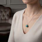 Turkuaz Firuze Doğal Taş  Gümüş Kolye