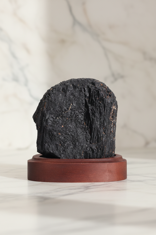 Tourmaline Natural Stone Raw Piece with Wooden Stand
