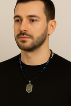 Turmalin -  Lapis Doğal Taş 925 Ayar Gümüş Tasarım Kolye