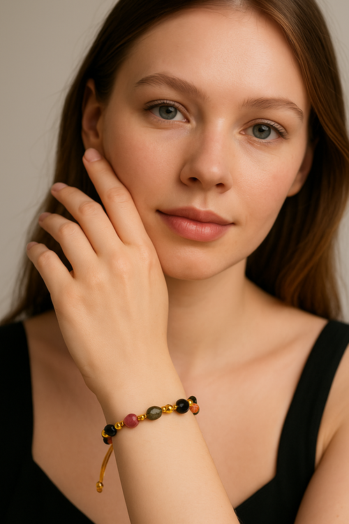 Tourmaline Natural Stone Macrame Bracelet
