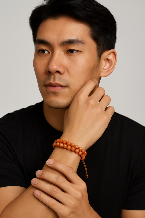 Orange Aventurine 8mm Double Row Macrame Natural Stone Bracelet