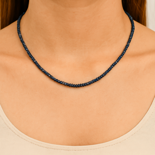 Uluslararası Sertifikalı Safir Doğal Taş Kolye – 3-4mm Özel Kesim