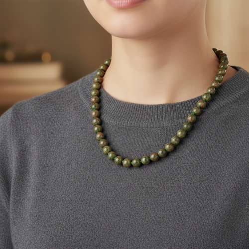 Unakit 8 mm Düğümlü Doğal Taş Kolye