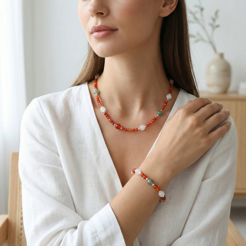 İkizler Burcu Doğal Taş Gümüş Kapamalı Kolye Bileklik Seti - Görsel 2 - Safnaturel