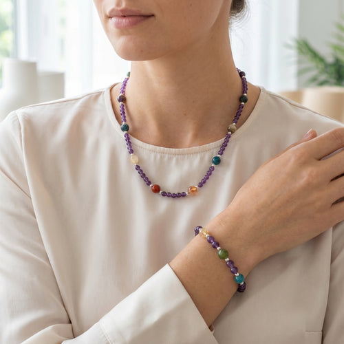 Akrep Burcu Doğal Taş Gümüş Kapamalı Kolye Bileklik Seti - Görsel 1 - Safnaturel