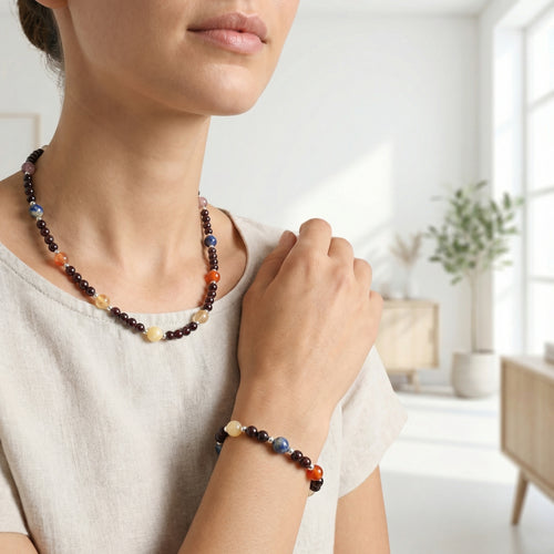 Aslan Burcu Doğal Taş Gümüş Kapamalı Kolye Bileklik Seti - Görsel 1 - Safnaturel