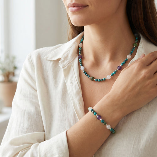 Boğa Burcu Doğal Taş Gümüş Kapamalı Kolye Bileklik Seti - Görsel 2 - Safnaturel