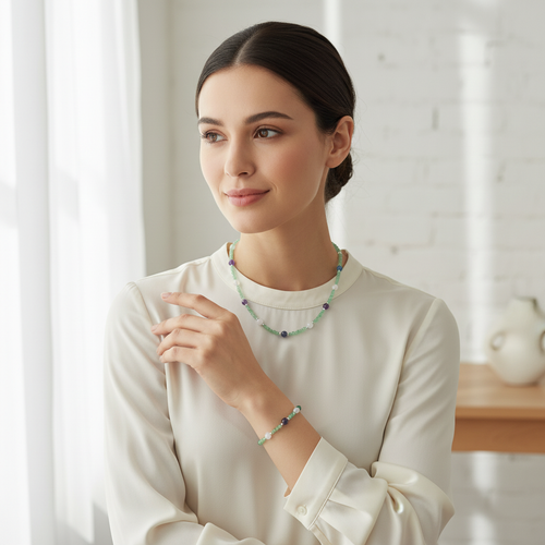 Yay Burcu Doğal Taş Gümüş Kapamalı Kolye Bileklik Seti - Görsel 3 - Safnaturel