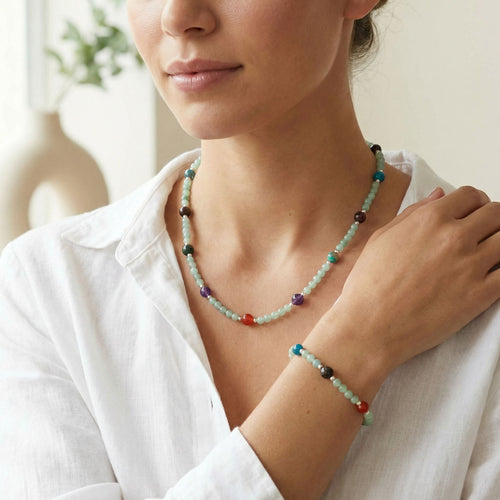 Başak Burcu Doğal Taş Gümüş Kapamalı Kolye Bileklik Seti - Görsel 1 - Safnaturel