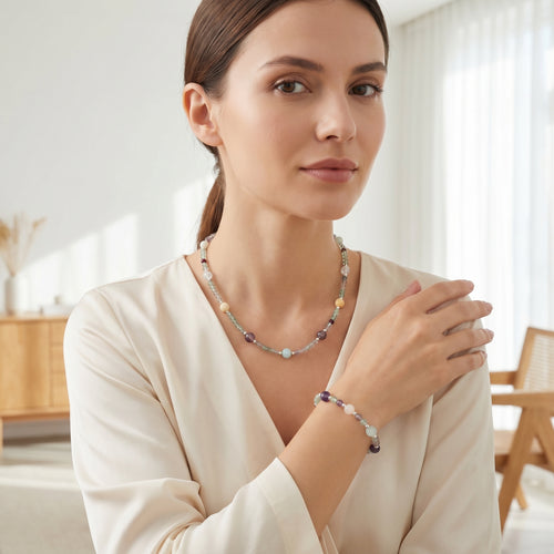 Balık Burcu Doğal Taş Gümüş Kapamalı Kolye Bileklik Seti - Görsel 1 - Safnaturel