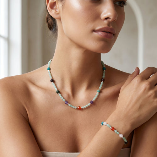 Başak Burcu Doğal Taş Gümüş Kapamalı Kolye Bileklik Seti - Görsel 2 - Safnaturel