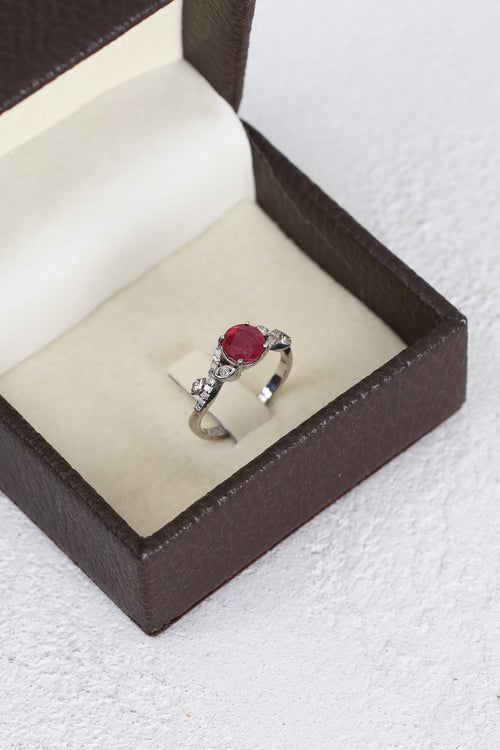 Ruby - Diamond Natural Stone 925 Sterling Silver Ring