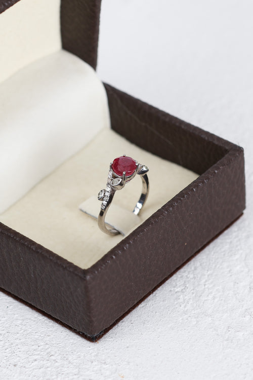 Ruby - Diamond Natural Stone 925 Sterling Silver Ring