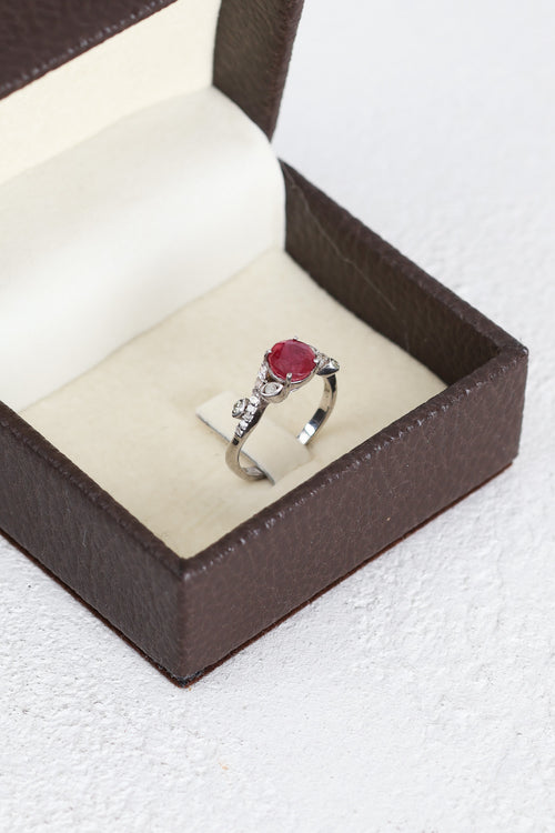 Ruby - Diamond Natural Stone 925 Sterling Silver Ring