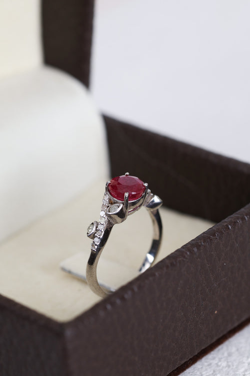 Ruby - Diamond Natural Stone 925 Sterling Silver Ring